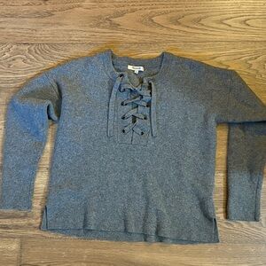 Madewell Gray 100% Merino Wool Lace-Up Cropped Pullover Sweater Size small EUC